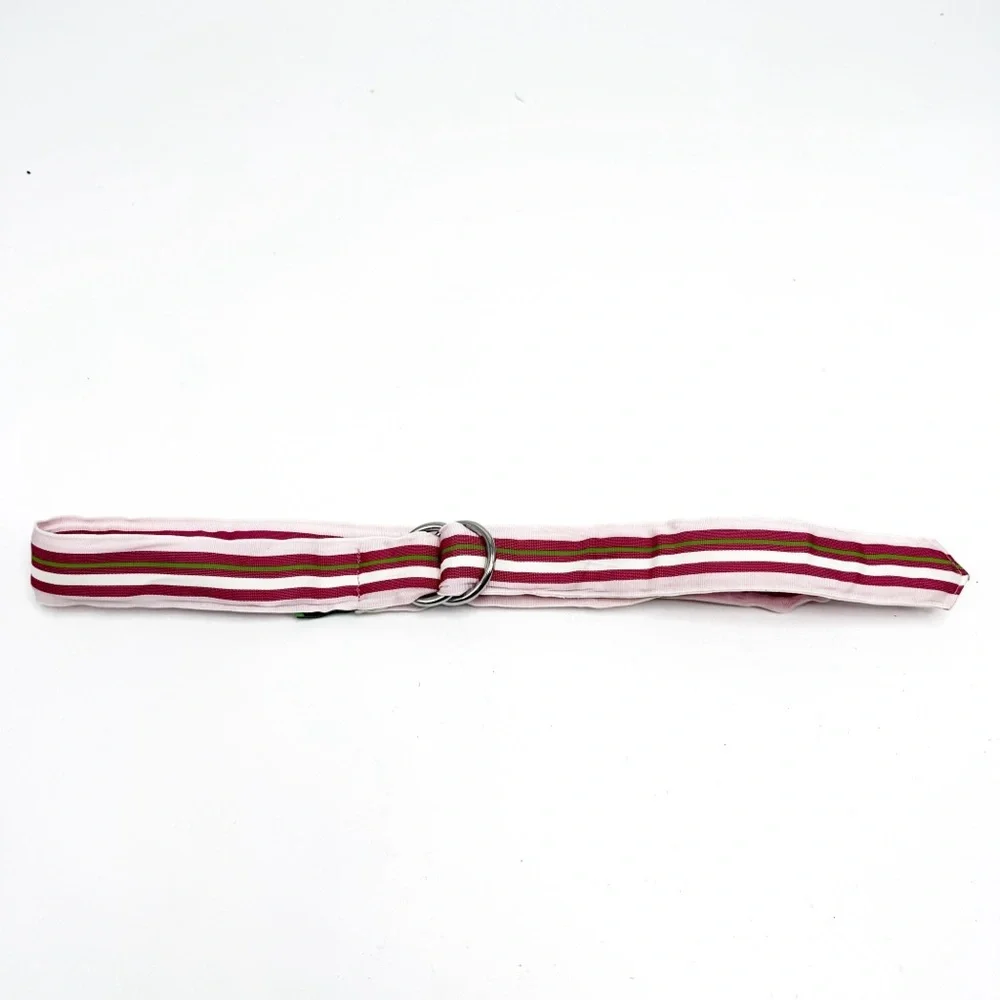 CK Bradley Pinks and Green Striped Ribbon Belt with Silver Buckle, Size Medium